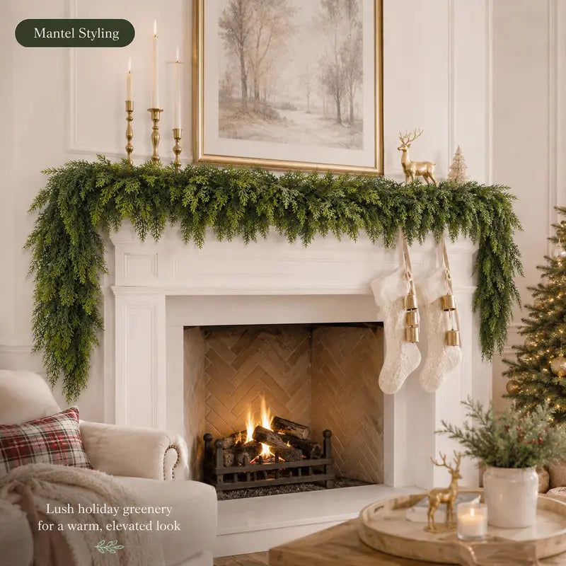 6 FT Artificial Cedar Garlands, Real Touch Winter Cedar Garland