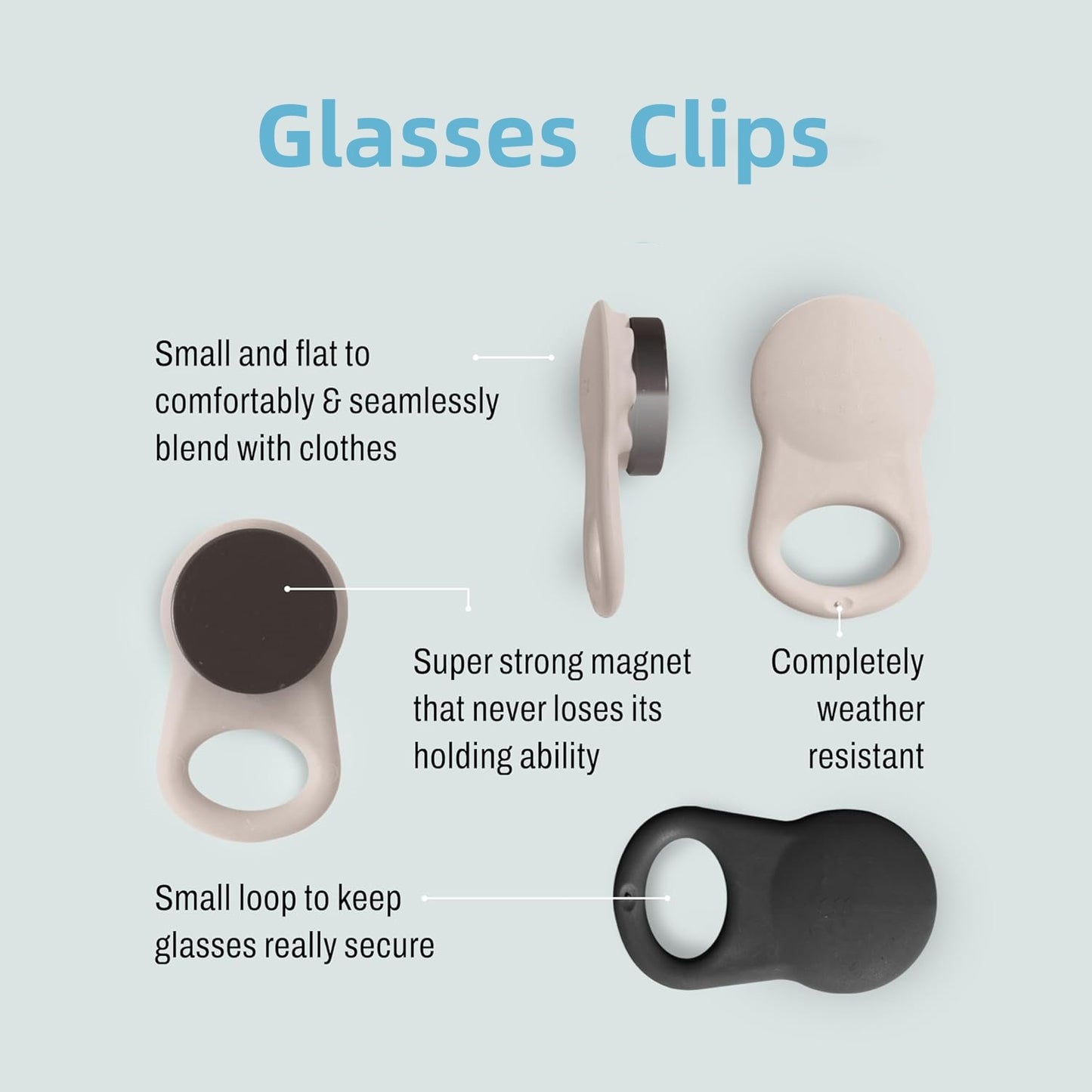 Glasses Clips (2-pack) - Magnetic Glasses Holder for Clothes, Eyewear Strap Alternative, ID Badge Holder