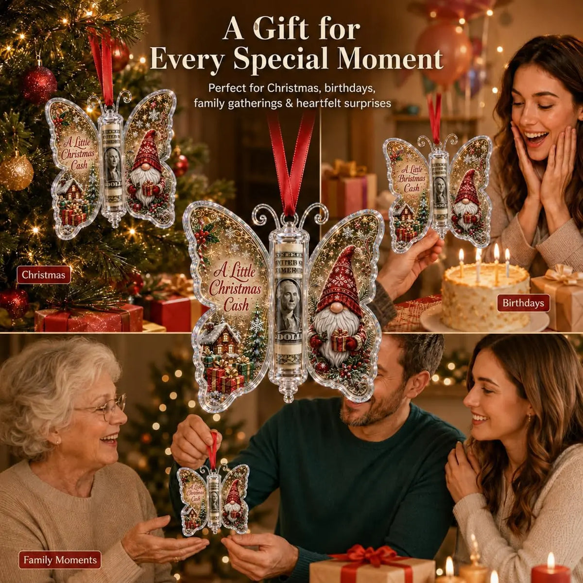 🦋💵 Christmas Cash Gift Butterfly Ornament – Holiday Money Holder Keepsake 🎄✨