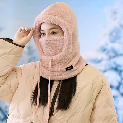 🎉2026 Women's Fleece Hooded Winter Cycling Mask and Hat for Cold Weather