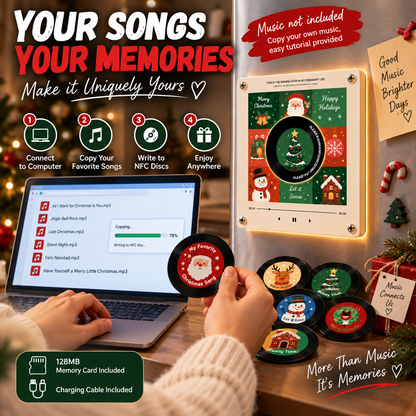 🎄🎵Christmas NFC Music Player – Turn Your Fridge Into a Holiday Jukebox. with 9 Vinyl Style Discs and USB C