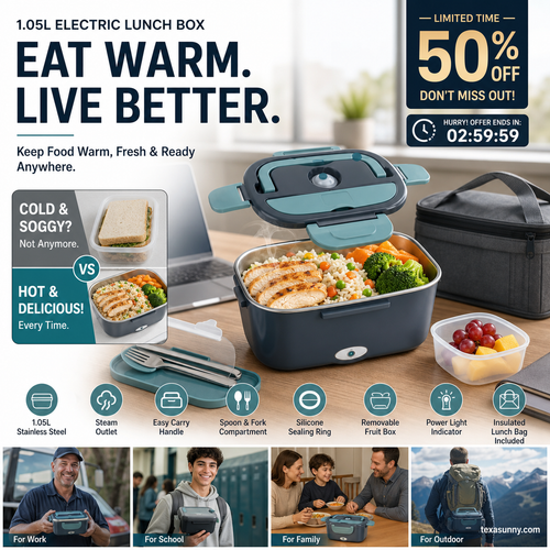 🍱 50% OFF! Portable Electric Heating Lunch Box – 1.5L, Home & Car Use 🔥
