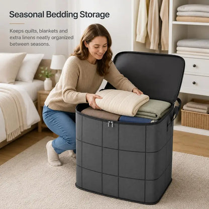 Large Zippered Reinforced Foldable Fabric Organizer Bin
