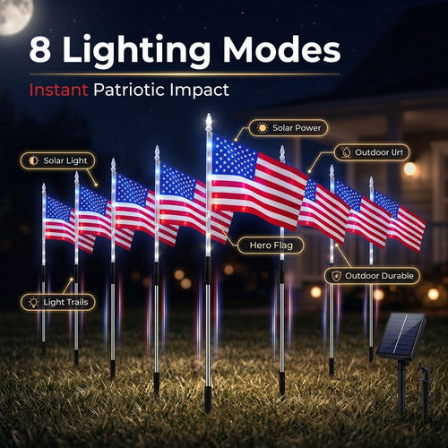 8-in-1 American Flag Solar Lights
