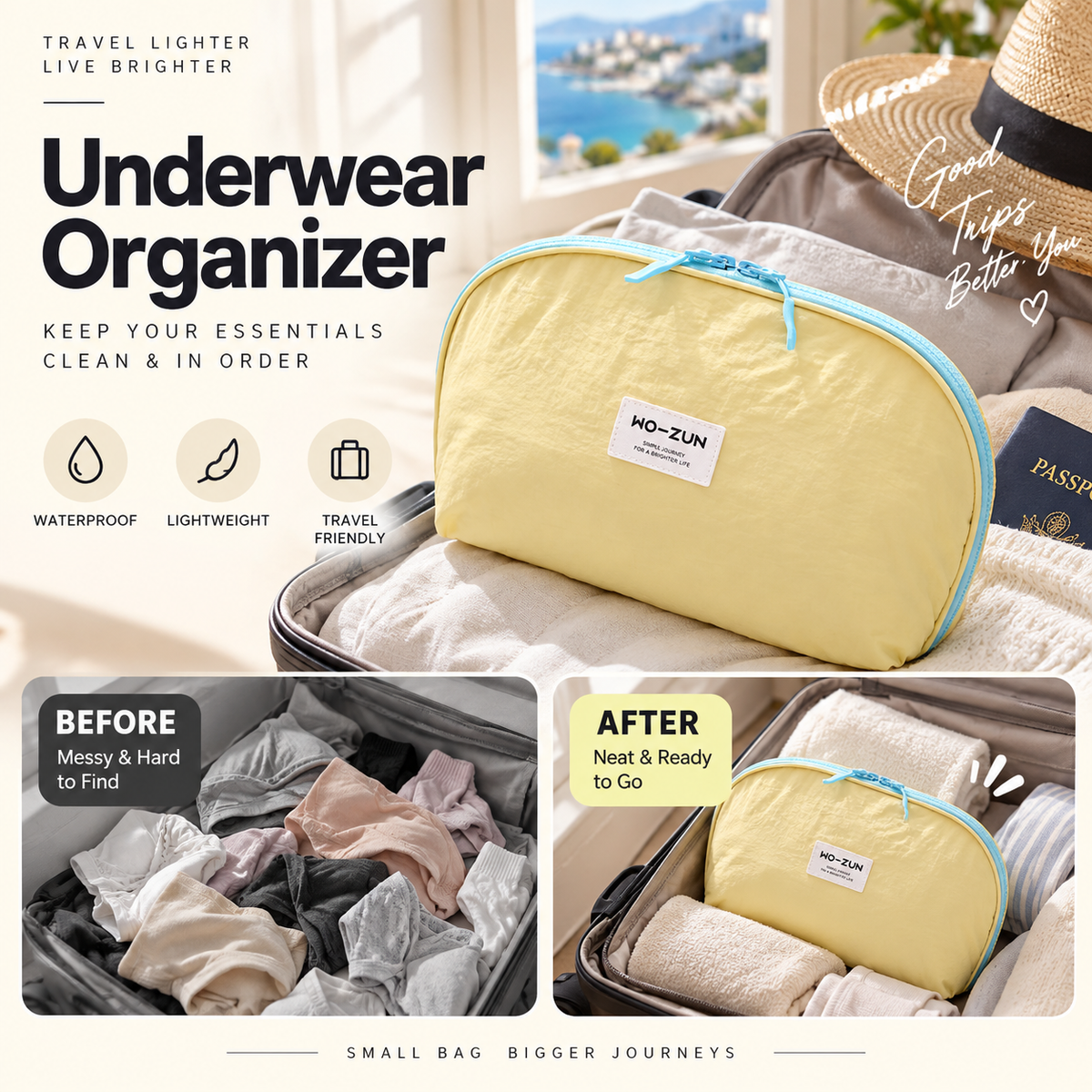 🏆 Last Day Special Price 💐 Portable Underwear Travel Organizer – Separate Storage for Bras, Panties & Socks💕