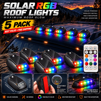 🔆Solar RGB Roof Lights 🌙with Wireless Remote, Waterproof Design & Easy Install