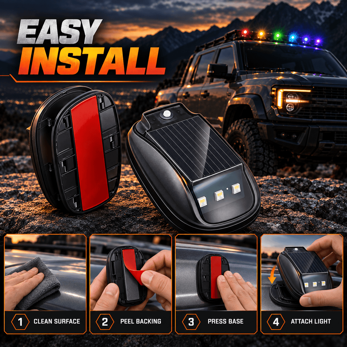 🔆Solar RGB Roof Lights 🌙with Wireless Remote, Waterproof Design & Easy Install
