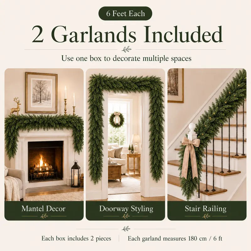 6 FT Artificial Cedar Garlands, Real Touch Winter Cedar Garland