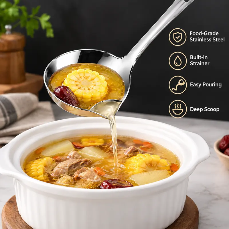 🥣 304 Stainless Steel Deep Soup Ladle – Easy-Pour Serving Spoon for Soups, Stews & Hot Pot