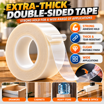 🔥 Extra-Thick Clear Double-Sided Tape – Heavy-Duty Strong Adhesive, Flexible & Tear-Resistant for Home & Office