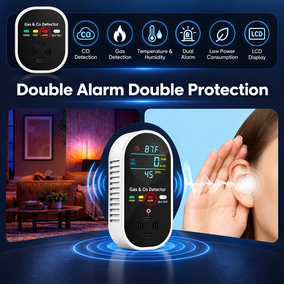 🛡️4 in 1 Gas & Carbon Monoxide Detector with Temperature and Humidity Display