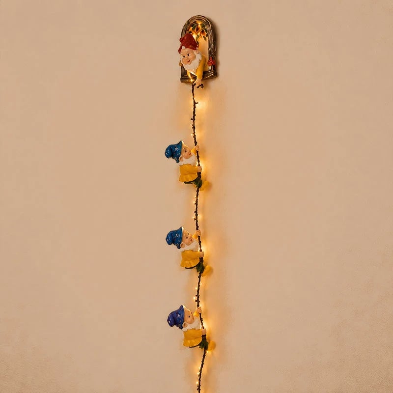 Handmade Climbing Gnome Christmas StringLights, Indoor OutdoorWall Hanging Holiday Decor