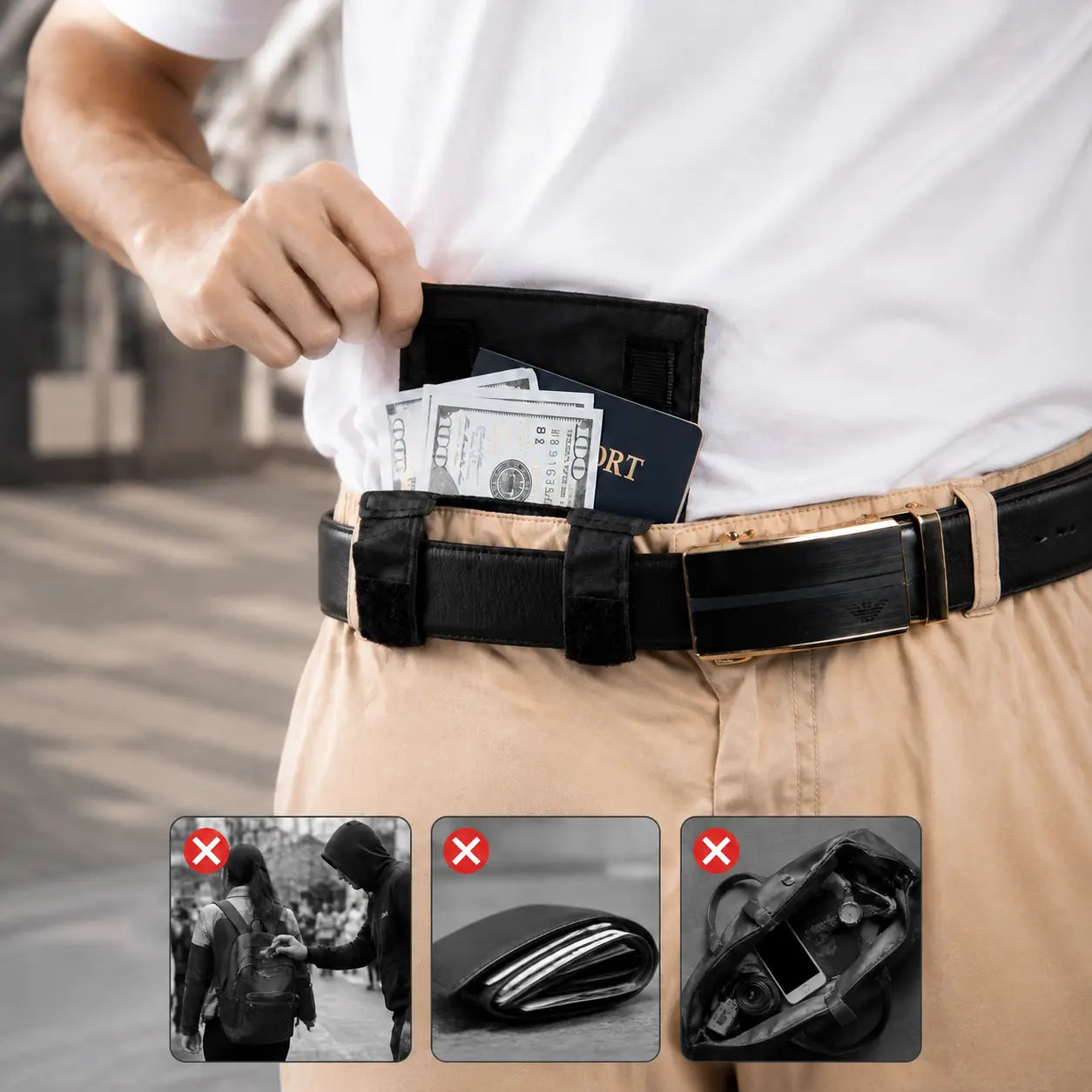 🔒 Anti-Theft Travel Waist Pouch – Slim Passport, Phone & ID Holder