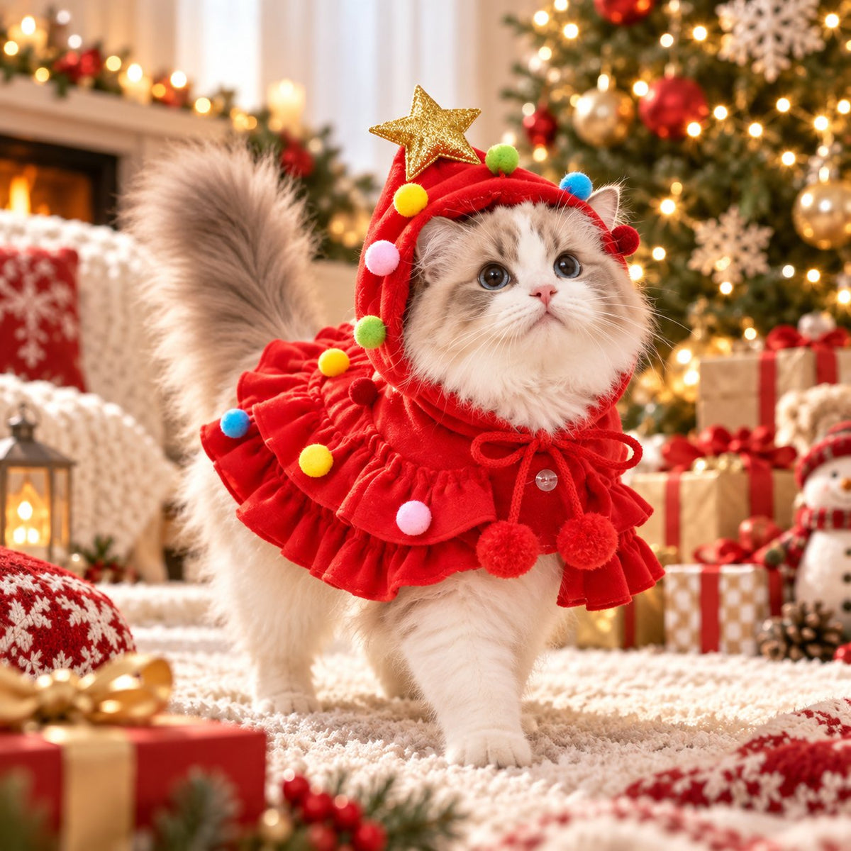 Christmas pet cape detail
