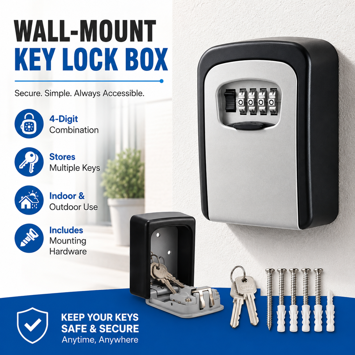 🔐⚡ Wall‑Mount Resettable Combination Key Box – Rust‑Proof, Large Storage, Heavy‑Duty ✨