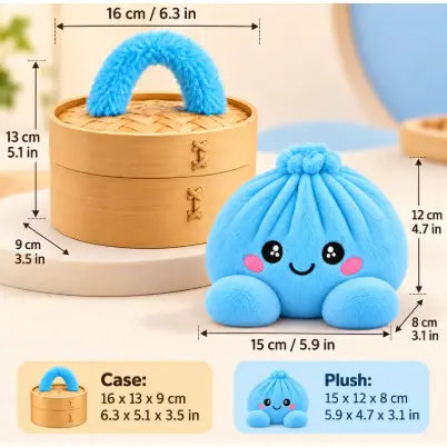 Cute Plush Stuffed Dumpling Squishies with Bamboo-Style Steamer Basket