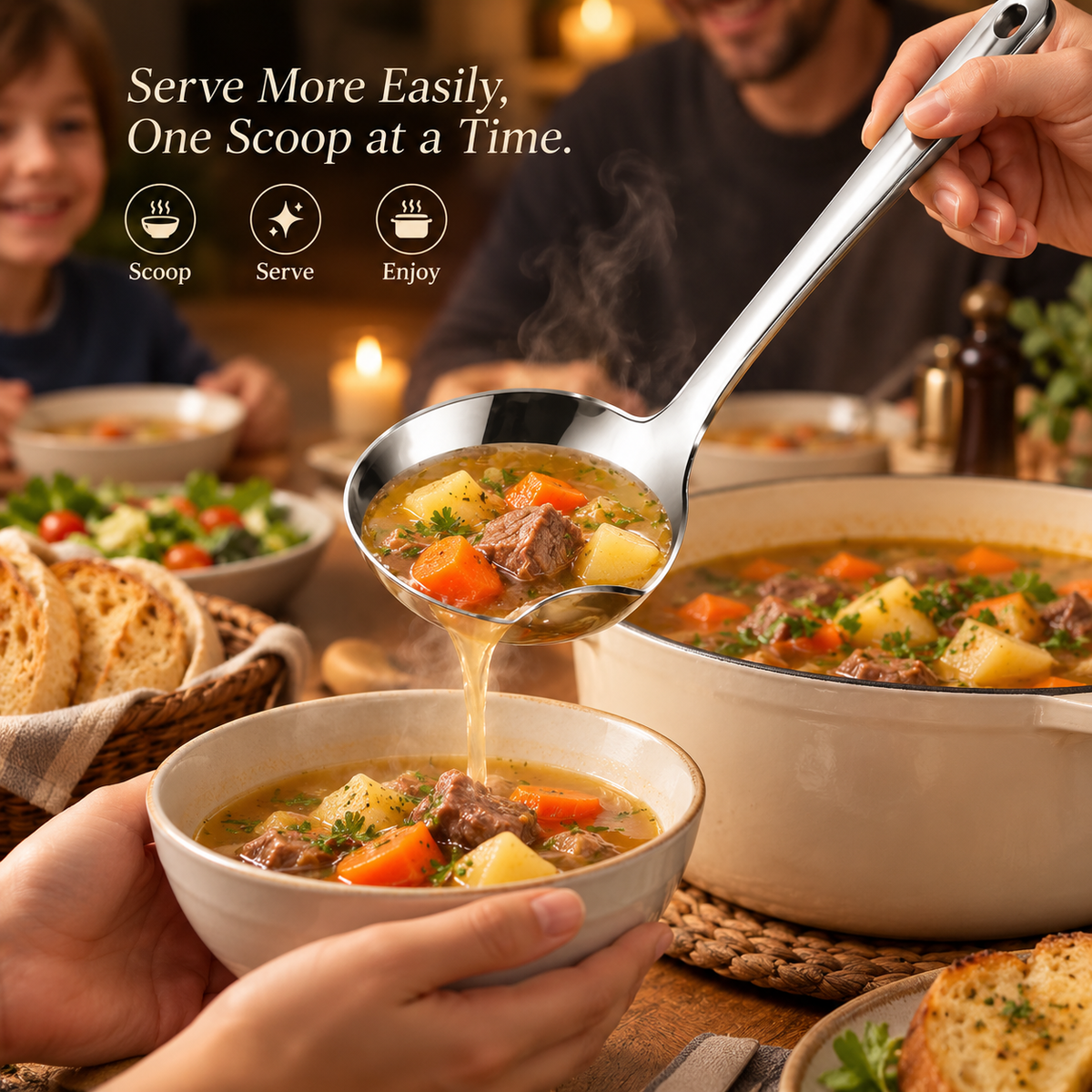 🥣 304 Stainless Steel Deep Soup Ladle – Easy-Pour Serving Spoon for Soups, Stews & Hot Pot