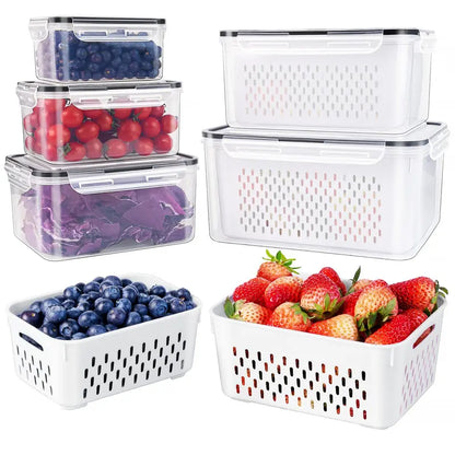 🥗🥬3 Pack Fridge Organizers and Storage - Stackable Fruit Storage Containers for Fridge with Removable Colander, BPA-Free