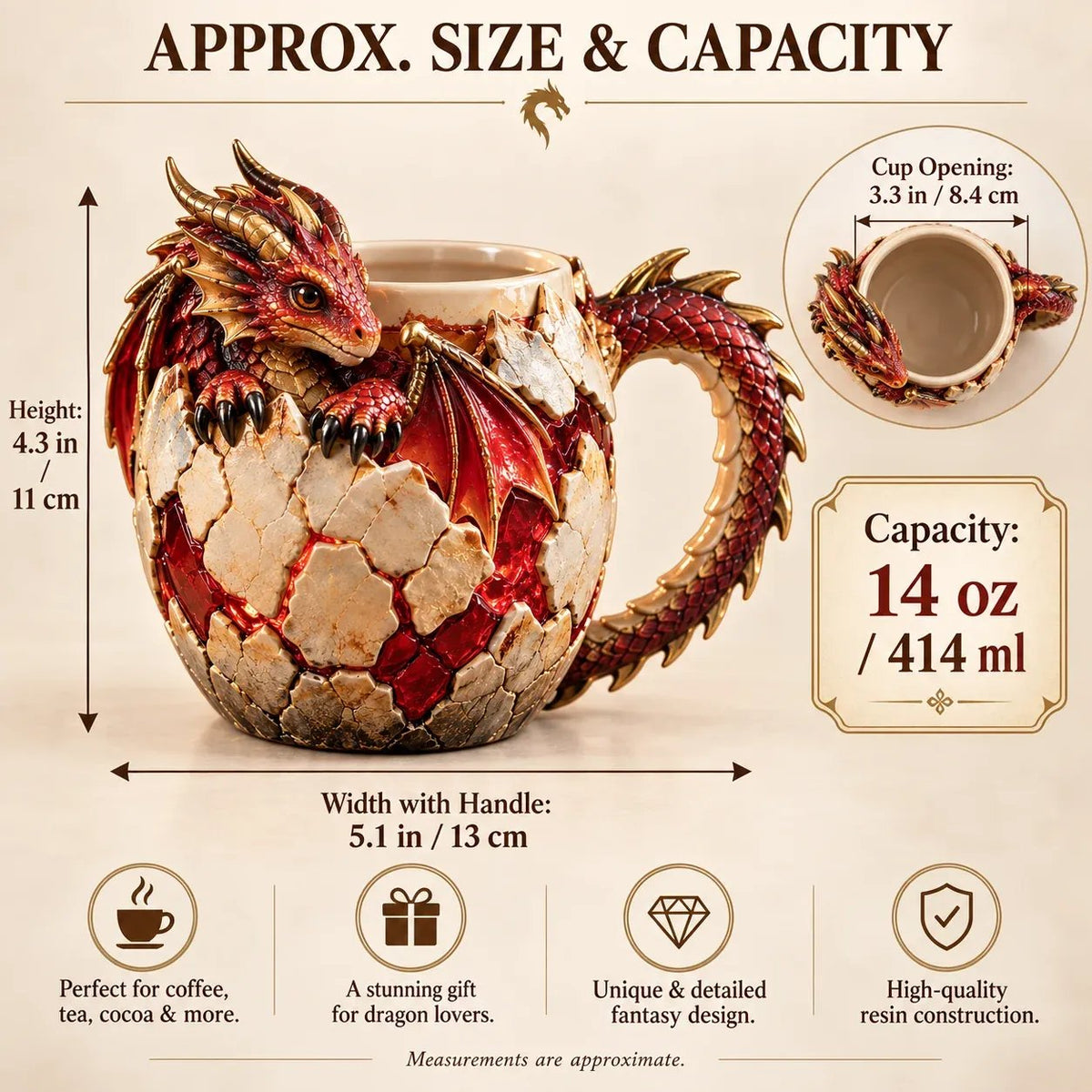⏳ Last Day 50% OFF – 🐉 Dragonbound RealmsTM Sculpted Dragon Mug Collection | 6 Fantasy Realm Designs with Raised 3D Dragon Details ☕