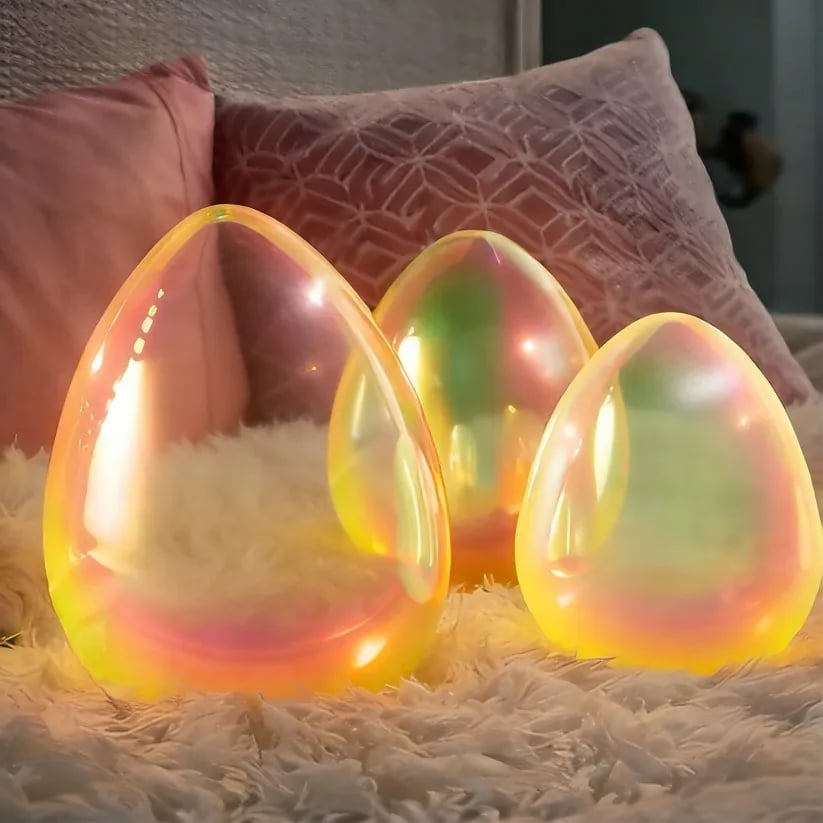 🌌🌟Easter Decor - Glowing Pearlescent Glass Egg Trio