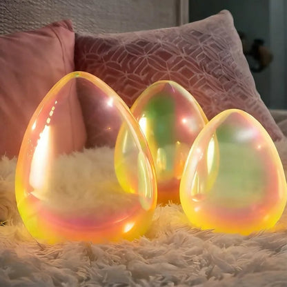 🌌🌟Easter Decor - Glowing Pearlescent Glass Egg Trio