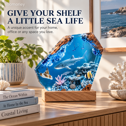🌊 Ocean Scene Night Light – Whale Shark Display with Wood-Grain Base