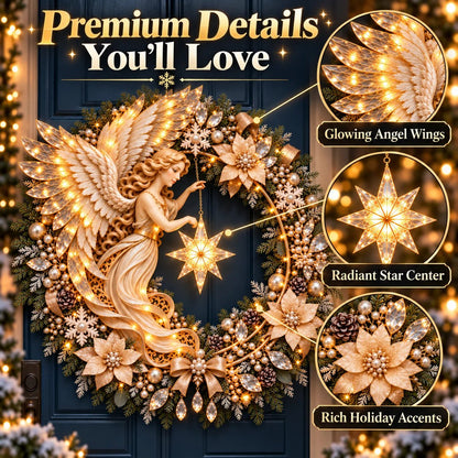 ✨ Heavenly Angel Christmas Wreath 🎄 Lighted Holiday Door Decor With Glowing Star