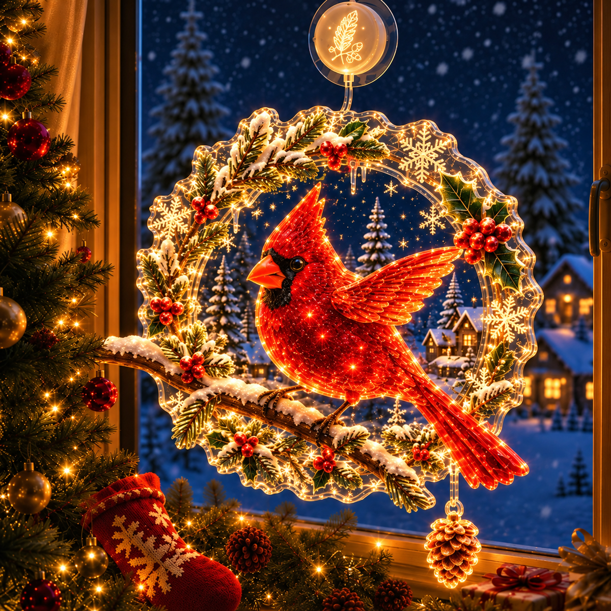 🎄 Light-Up Christmas Window Decoration – 8 Festive Suction-Cup Designs