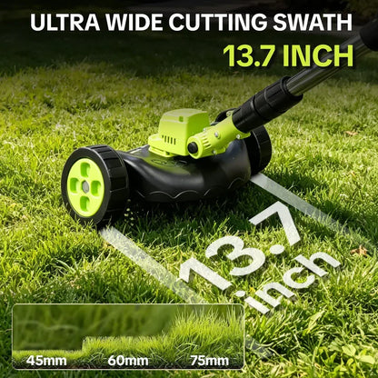 German Precision Craftsmanship 3-in-1 Cordless Lawn Mower with 2×21V Batteries, Eco Emission-Free Electric Grass Cutting Tool