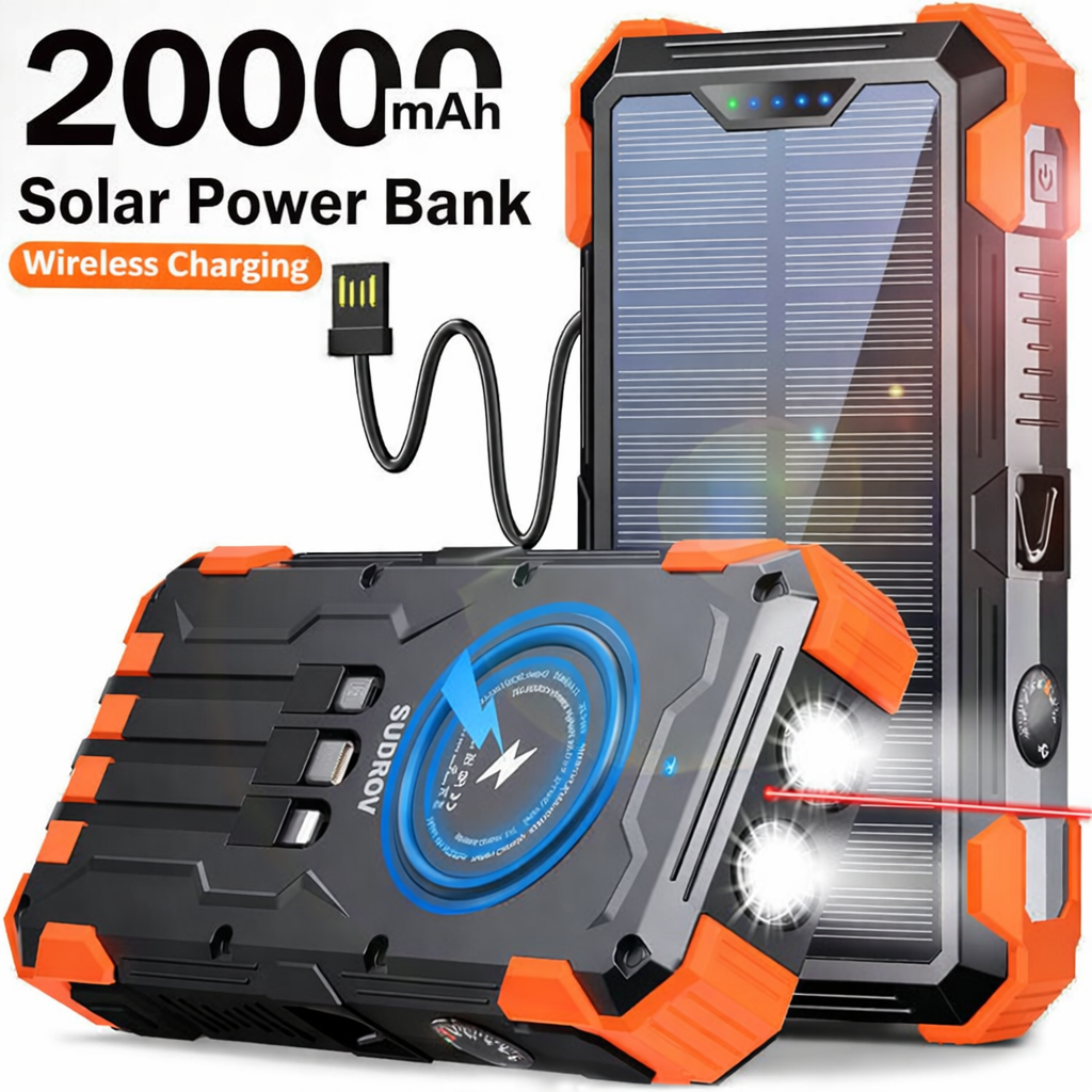 Outdoor High-Capacity Wireless Power Bank with LED Solar