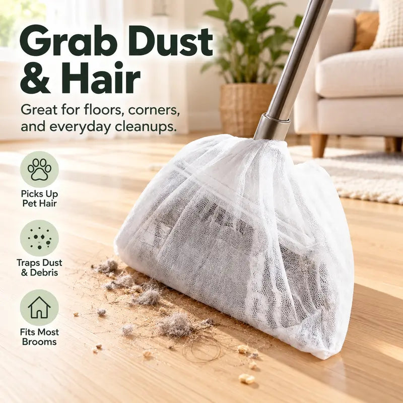 50 PCS Disposable Dusting Covers for Brooms – Static Dust Remover for Hair, Pet Fur & Floor Cleaning