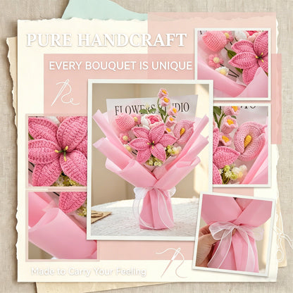 🌺 Pink Crochet Lily Rose Tulip Bouquet