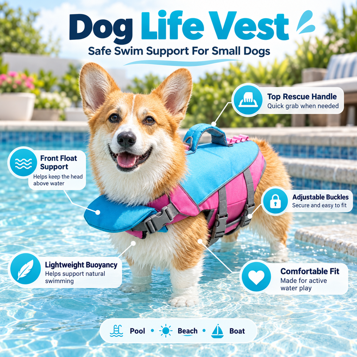 Dog Life Vest – Adjustable Flotation Support for Swimming & Boating