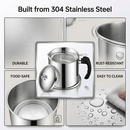 Stainless Steel Oil Strainer Pot-Say Goodbye to Waste, Hello to a Healthier Kitchen!