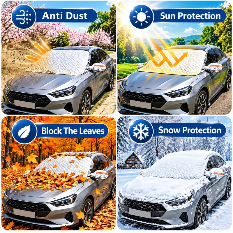 Magnetic Car Windshield Snow Cover – 3-Layer Frost & Snow Protector with Side Mirror Covers