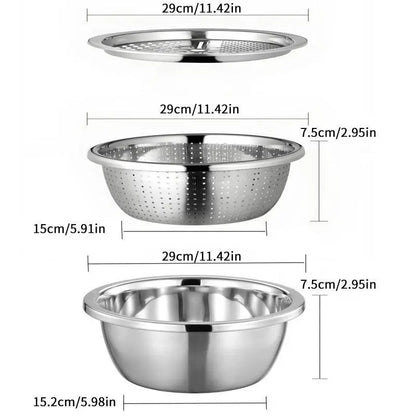 3-In-1 Stainless Steel Multi-Functional Strainer Set, Includes Basin/sieve/cutter