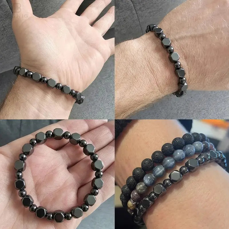 🖤 Hematite Protection Bracelet for Dad – Minimalist Beaded Stone Bracelet, Meaningful Father’s Day Gift for Him
