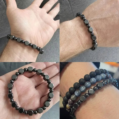 🖤 Hematite Protection Bracelet for Dad – Minimalist Beaded Stone Bracelet, Meaningful Father’s Day Gift for Him