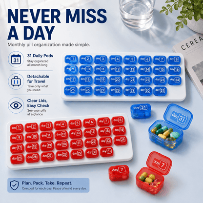 31-Day Pill Organizer Tray – Monthly Medication & Vitamin Tracker for Daily Wellness