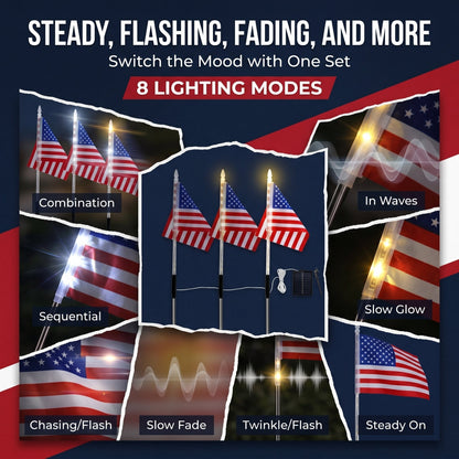 8-in-1 American Flag Solar Lights