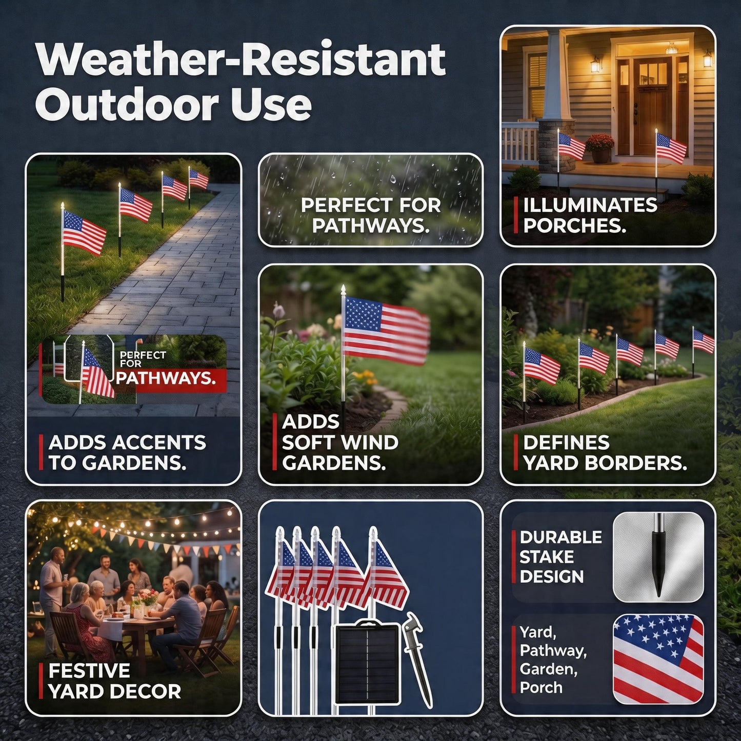 8-in-1 American Flag Solar Lights