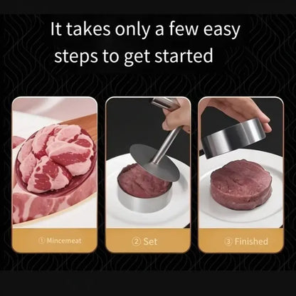 ⏳Last Stock Alert 49% OFF｜Metal Meat Smasher Stainless Steel Burger Press, Multifunctional Round Patty Maker for Home Commercial Cooking