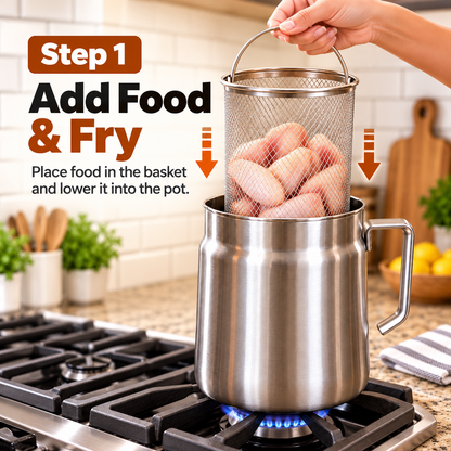 🍟 Stainless Steel Deep Fryer Set with Mesh Basket & Lid