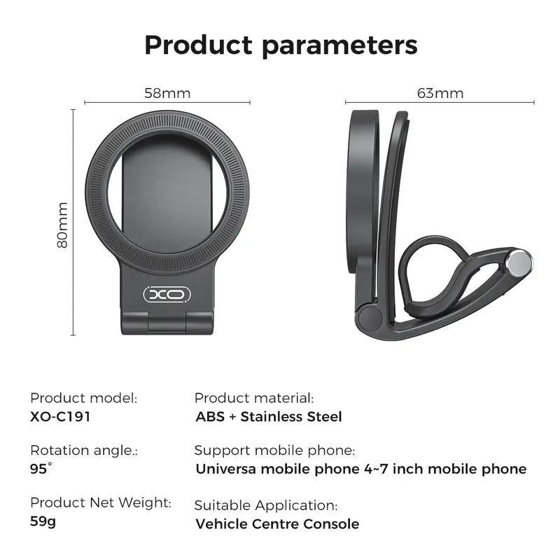 Strong Magnet Magnetic Cellphone Car Mount - Hands-Free Phone Holder, 95° Adjustable