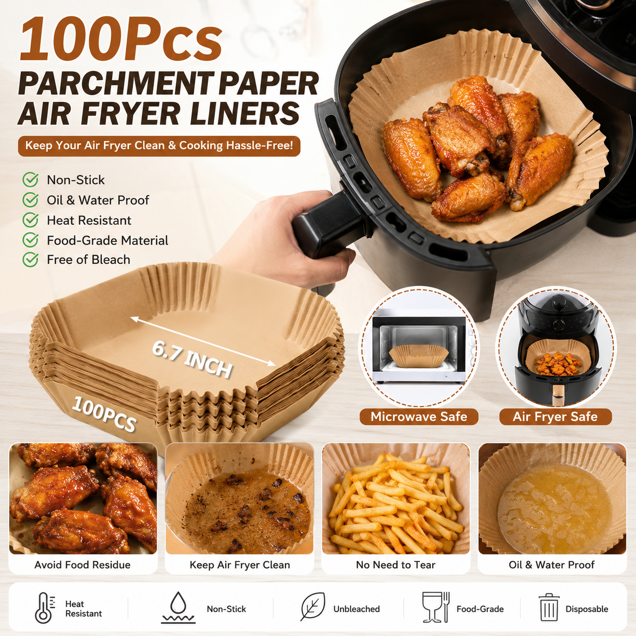 100Pcs Parchment Paper,Air Fryer Paper Liners