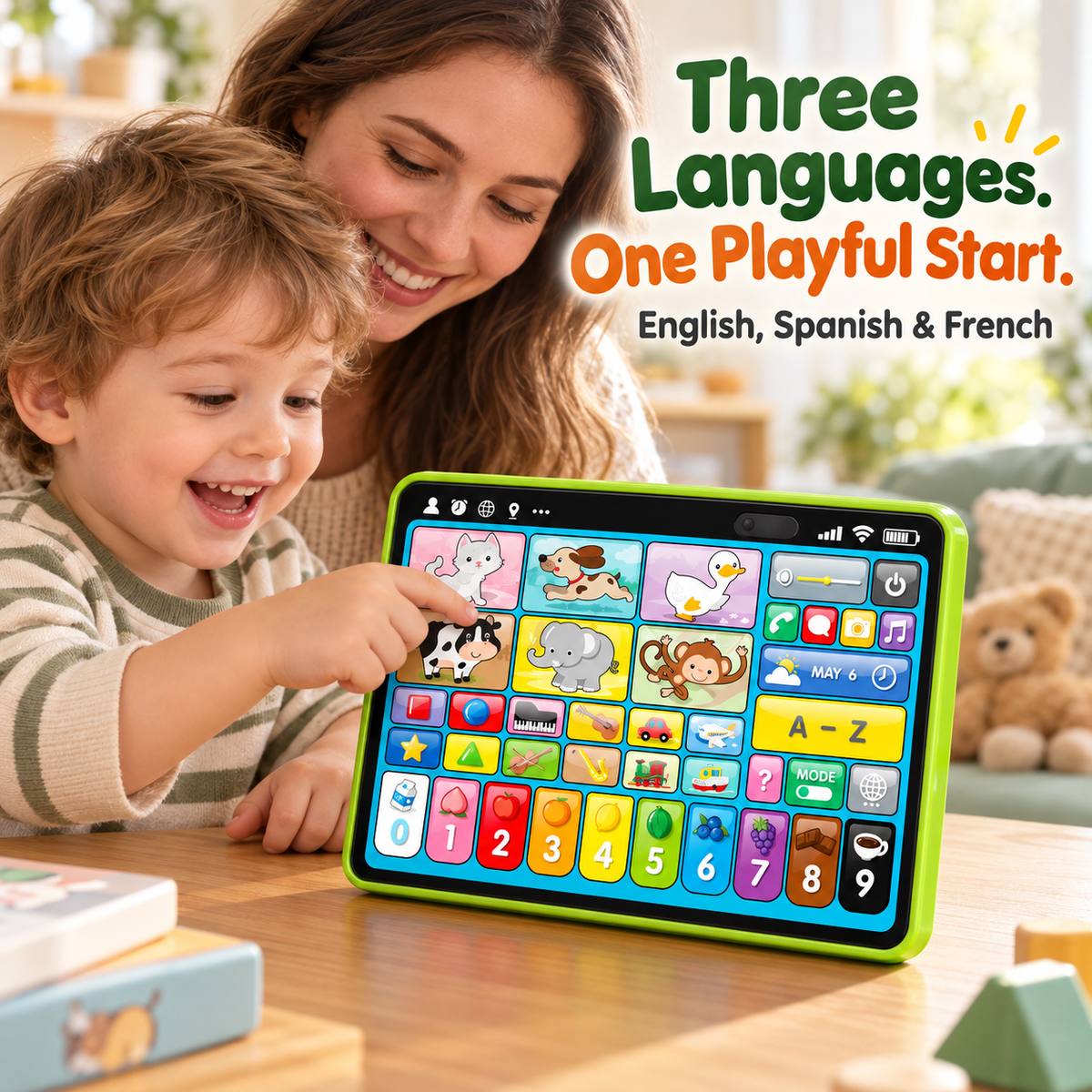 🎁 Trilingual Kids Learning Tablet Toy – English, Spanish & French with Music & Interactive Play– A Colorful Christmas Gift 🎁