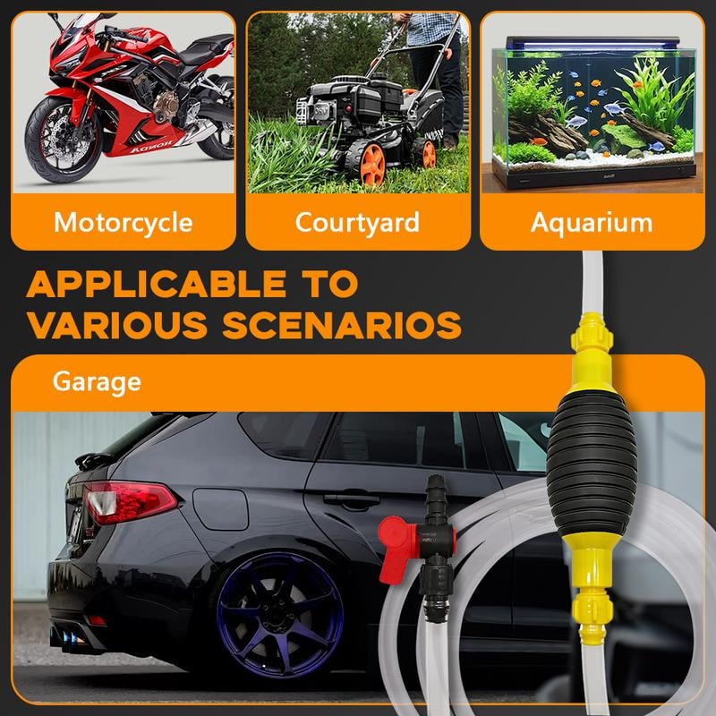 🚗💨Premium 2M (6.56ft) Siphon Hand Pump with Shut-off Valve – Multi-Purpose Fuel Transfer Pump for Cars, Motorcycles & Household Liquids