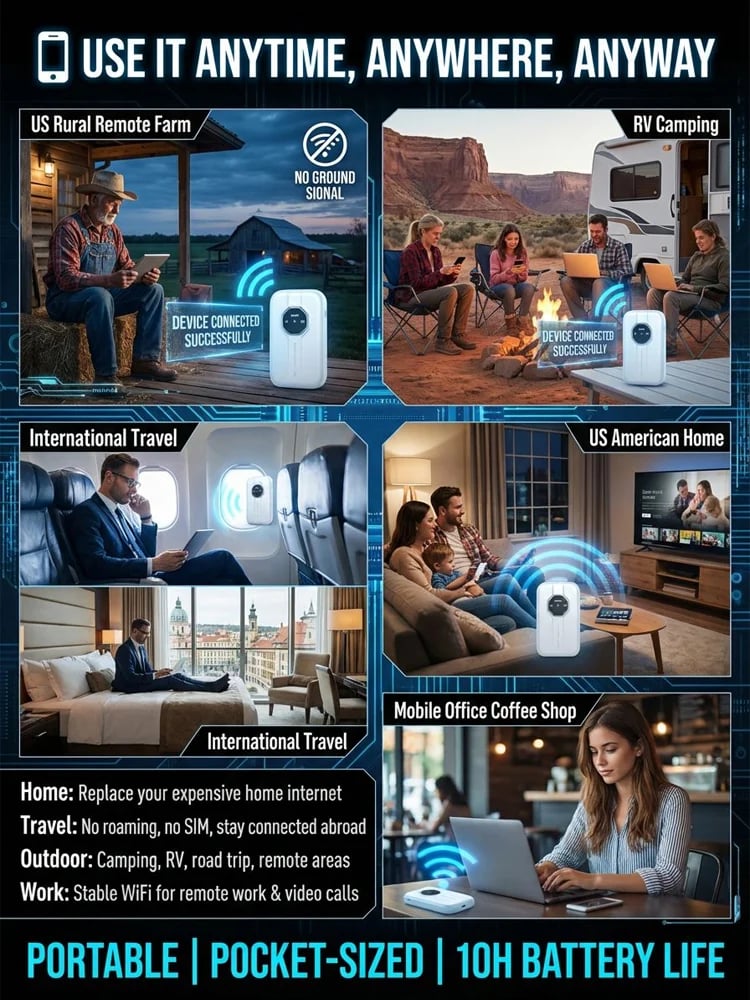 [Global Coverage, Free for Life] Boundless Portable Wi-Fi– 🛡️No SIM, No Contract, No Hidden Costs