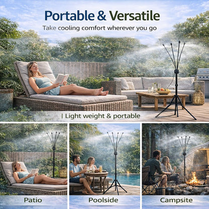 🌡 Portable Misting System: Drop your patio temperature by 20°F instantly without using a single watt of electricity. 🌬️
