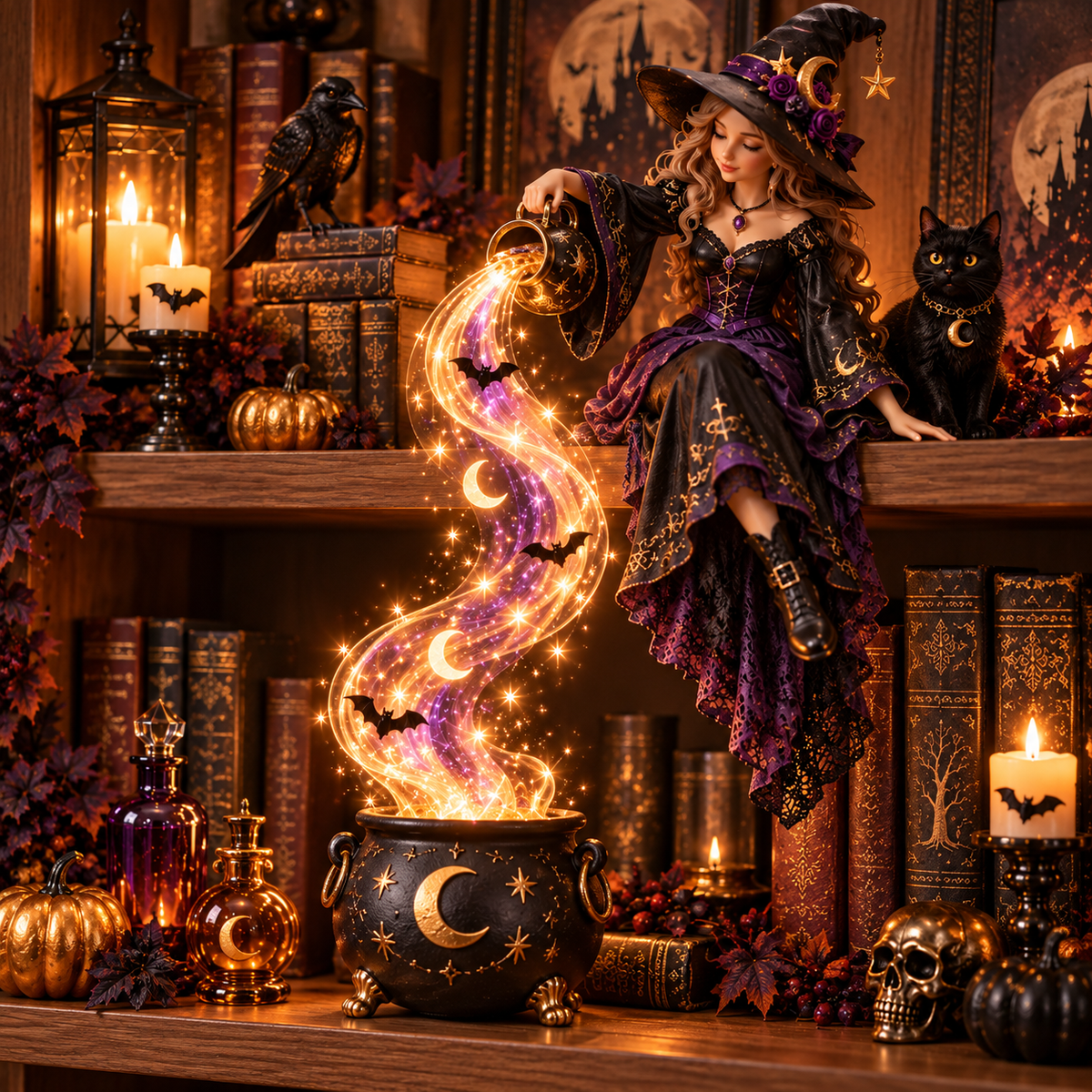 🔥Hot Sale 45% OFF ✨ Halloween Magic Cascade Shelf Light Collection™ – Enchanted Bookcase Decor